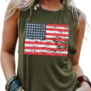Women's Olive Green American Flag Tank Top